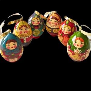 🇷🇺 RUSSIA 6 VINTAGE MATRYOSHKA / BABUSHKA CHRISTMAS HAND PAINTED ORNAMENTS